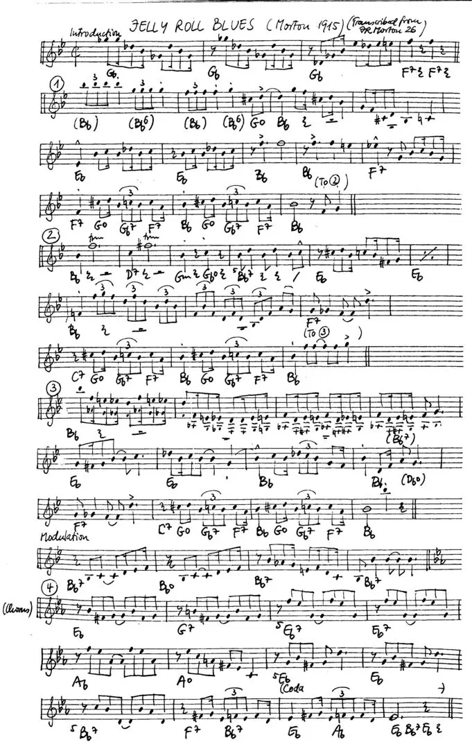 jelly roll blues free jazz leadsheet - Courtesy of the Jungle Jazz Band